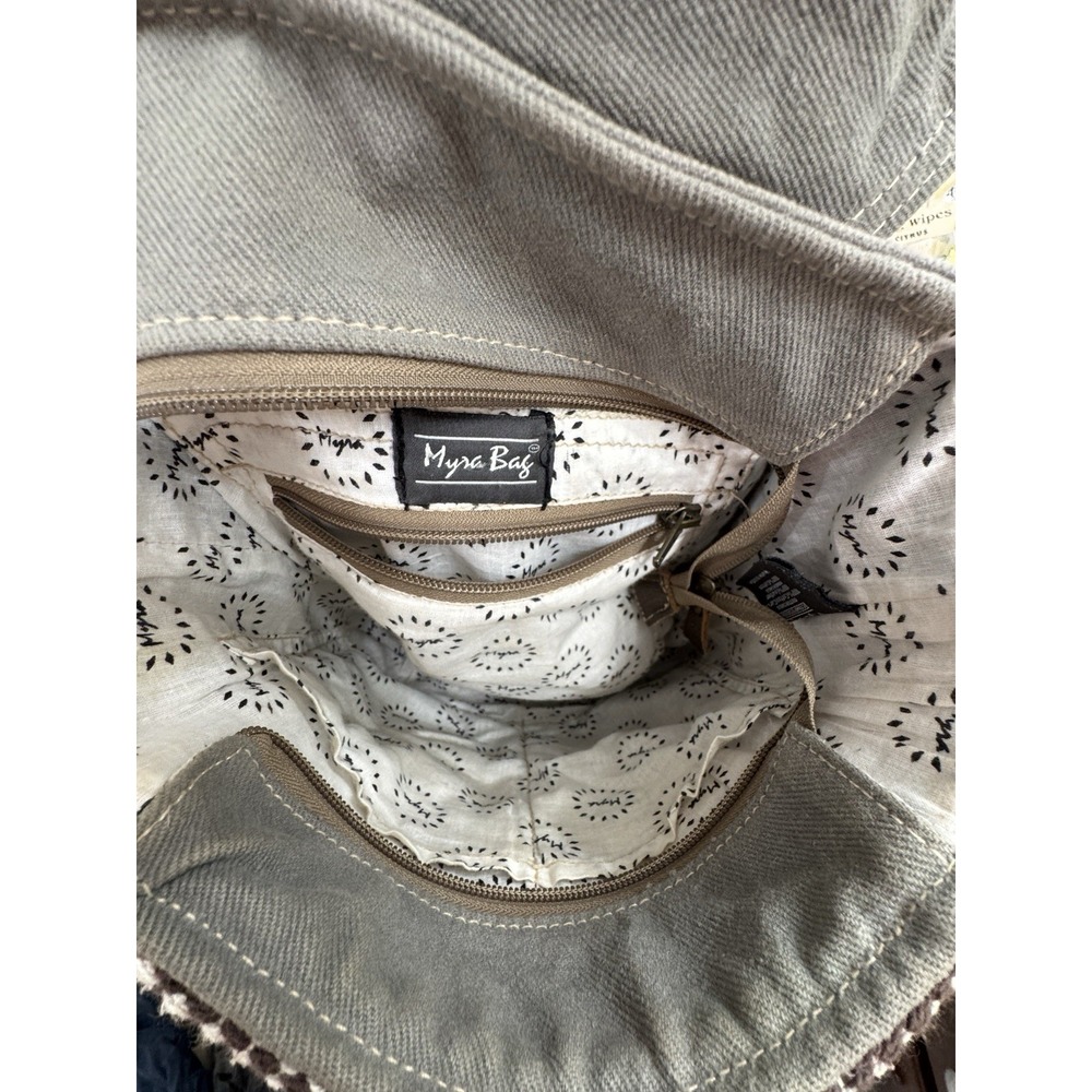 Myra Bag Convertible Crossbody Backpack Cow Hair On Hide Canvas Leather Strap - Picture 6 of 12